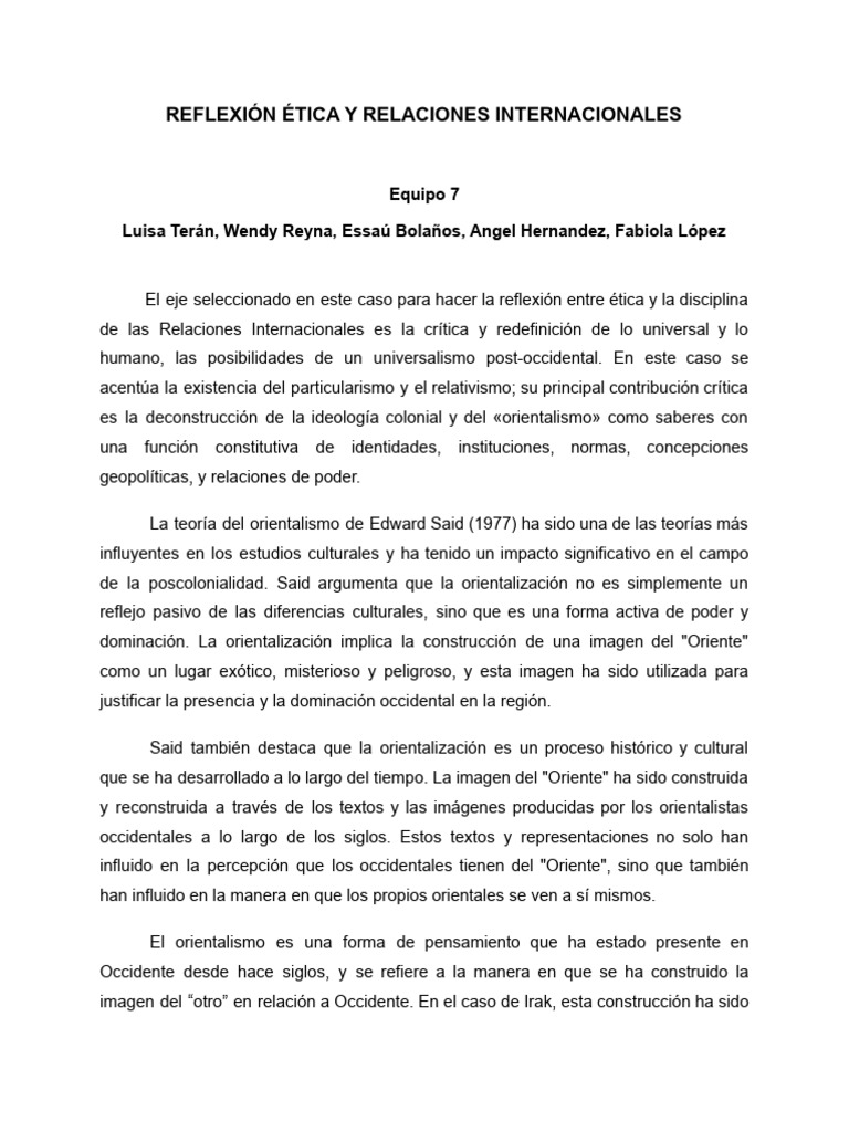 Reflexión Ética y RRII | PDF