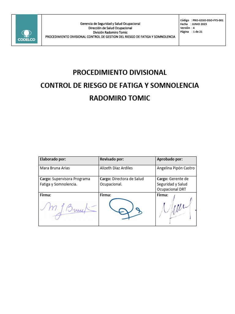 Control de Riesgo de Fatiga y Somnolencia | PDF | Seguridad y salud ...