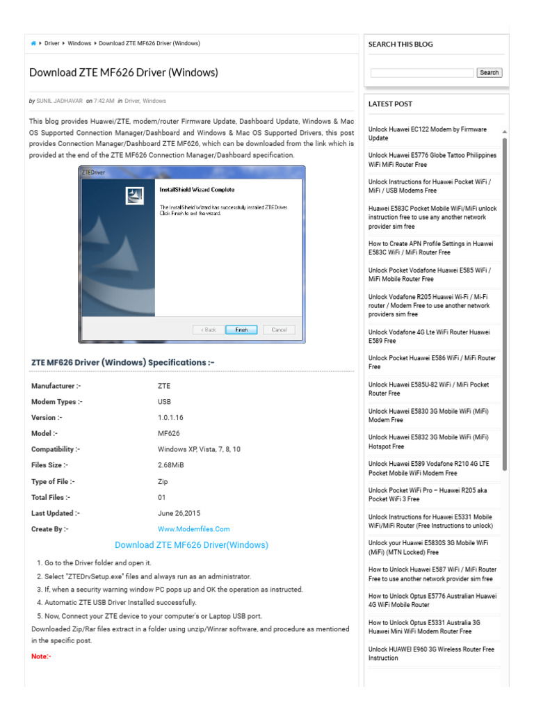 Download ZTE MF626 Driver (Windows) - Download Free Usb Modem.