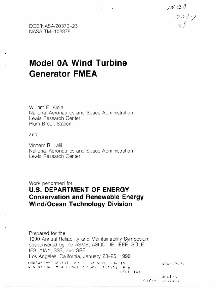 FMEA Wind Turbine Generator PDF Reliability Engineering