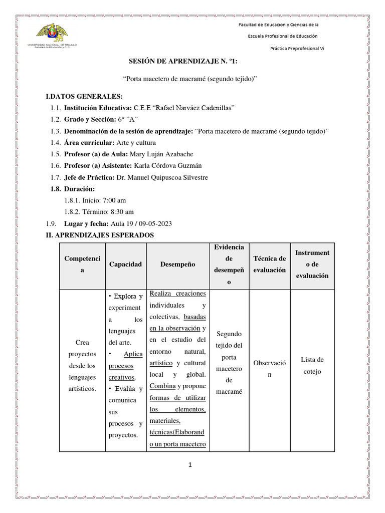 1°sesión de Arte y Cultura | PDF | Evaluación | Aprendizaje