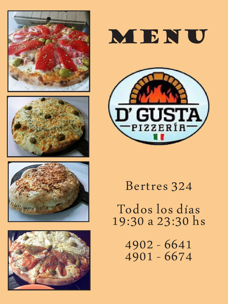 DGusta Pizzeria - Menu | Descargar gratis PDF | Pizza | Productos horneados