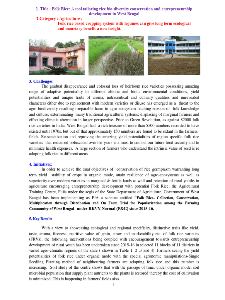 Folk Rice A Tool Tailoring Rice Bio-Diversity in West Bengal | PDF ...