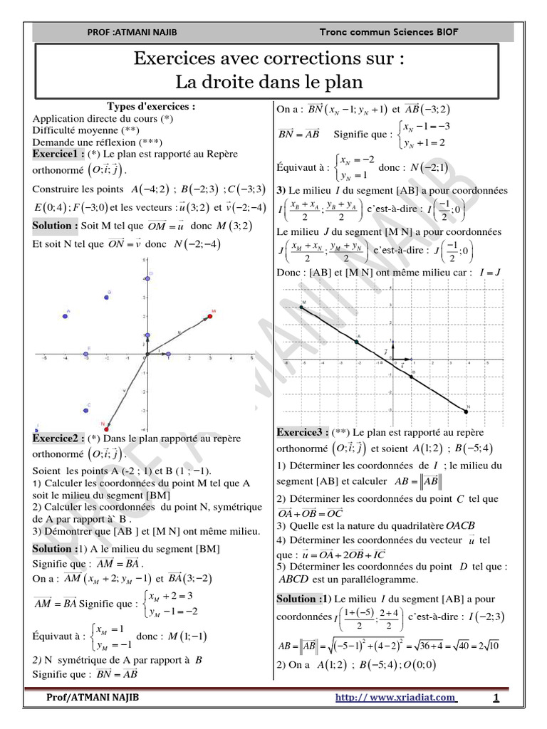 Exercices Avec Corrections La Droite | PDF | Coordonnées cartésiennes ...