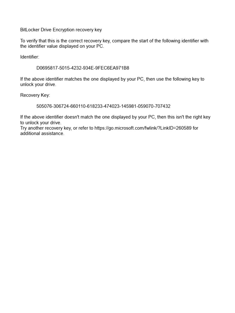 Bitlocker recovery key pdf