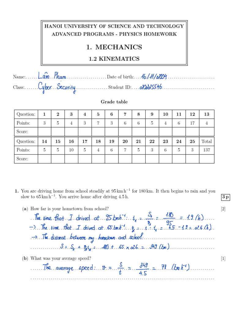 Physics Homework: Kinematics Problems | PDF | Velocity | Acceleration