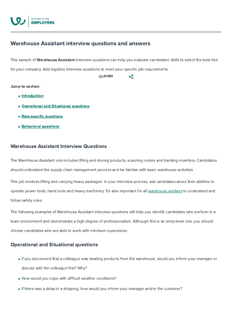 11+ Proven Warehouse Assistant Interview Questions (+answers ...