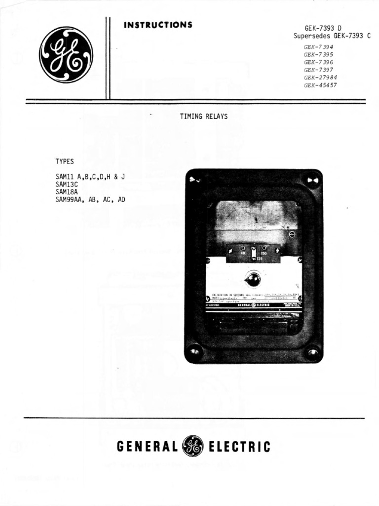 GEK-7393D Timing Relays Types SAM11 A, B, C, D, H, J, SAM13C, SAM18A ...