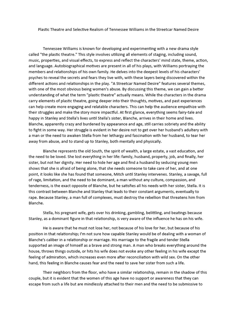 Plastic Theatre in A Streetcar Named Desire | PDF