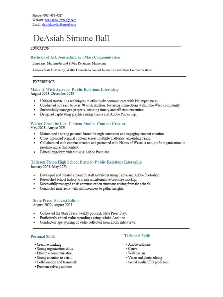 Deasiah Balls Resume PDF