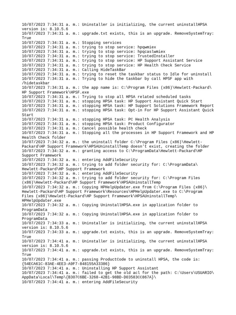 HP Support Assistant Uninstall Log | PDF | Windows Registry | Microsoft ...