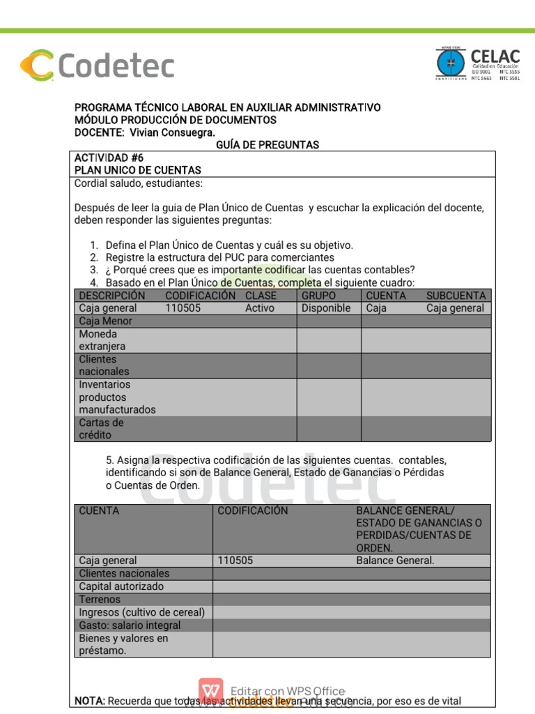 Actividad 6 plan unico de cuentas pdf