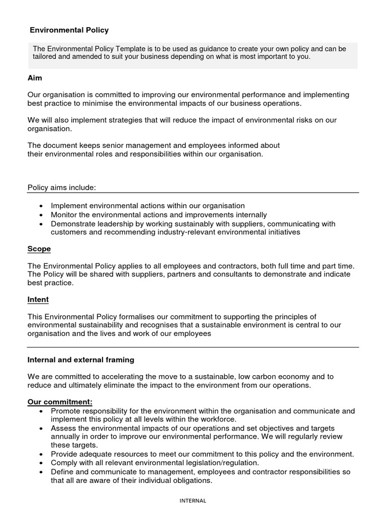 Environmental Policy Template Guide | PDF | Environmental Policy ...