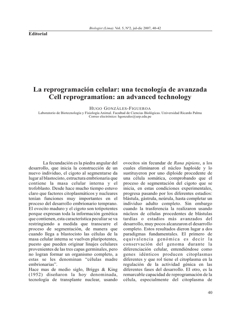 La Reprogramacion Celular PDF Potencia celular Célula madre