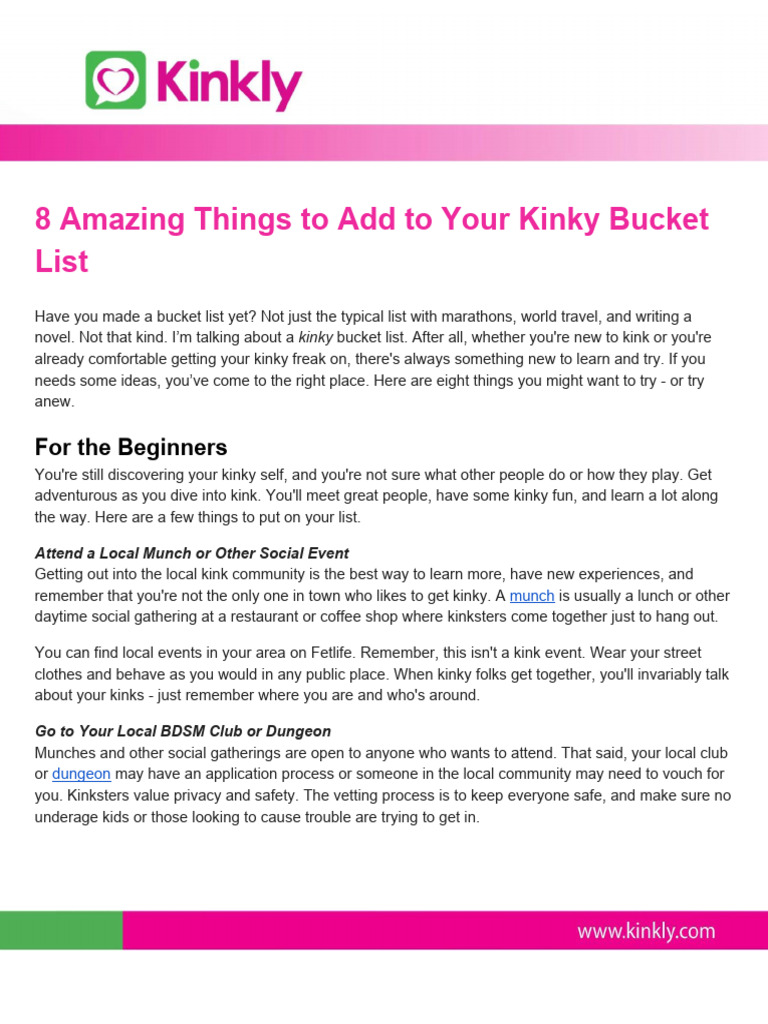 8 Amazing Things To Add To Your Kinky Bucket List: For The Beginners | PDF