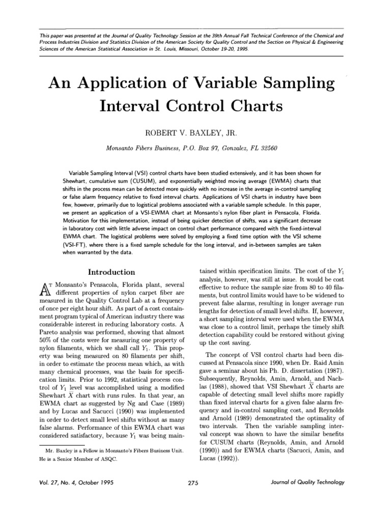 Variable Sampling Interval Control Charts | PDF | Moving Average | Variance