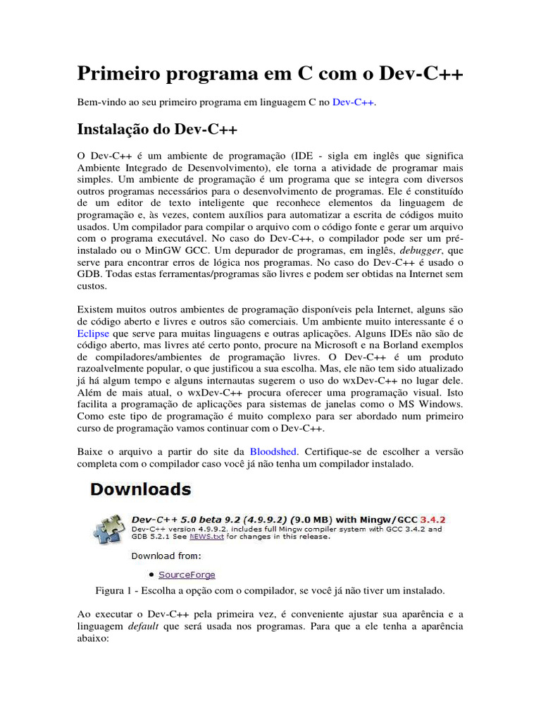 Primeiro Programa em C no Dev-C++ | PDF | Sistema operacional | Compilador