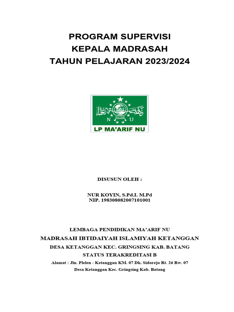 Program supervisi kepala madrasah 2023 2024 pdf