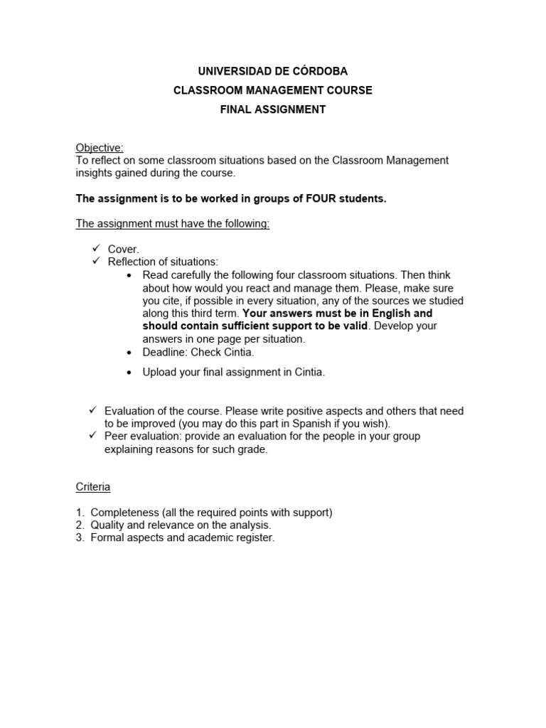 Classroom Management Final Task 2023 Pdf