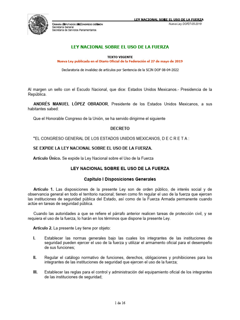 Ley Nacional sobre el Uso de la Fuerza | PDF | Policía | Legislador