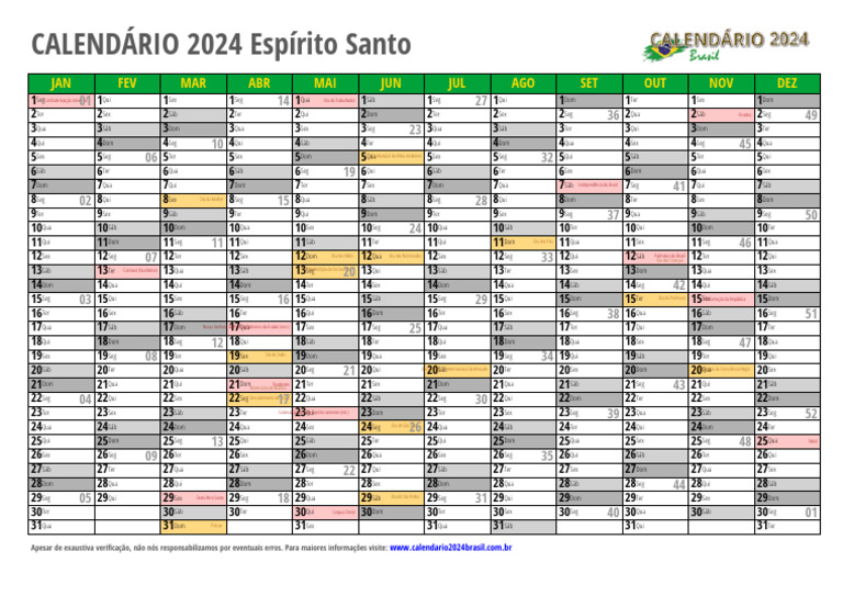 Calendario 2024 Espirito Santo PDF