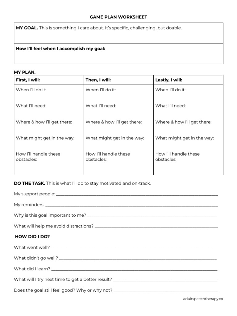 Executive Functioning Game Plan Worksheet | PDF | Goal | Neuroscience