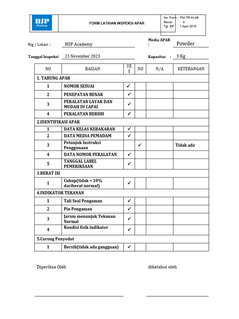 Form 11 Latihan Inspeksi Apar | PDF