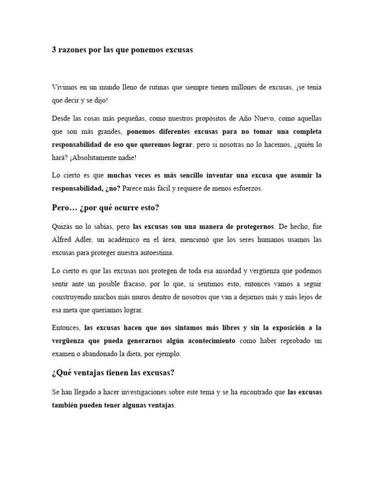 3 Razones Por Las Que Ponemos Excusas | PDF | Crecimiento personal y ...