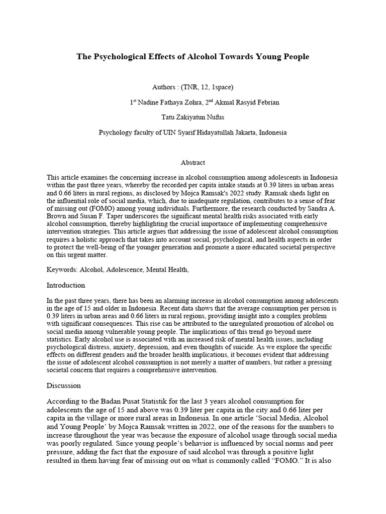 Alcohol's Impact on Youth Mental Health | PDF | Adolescence | Alcoholism