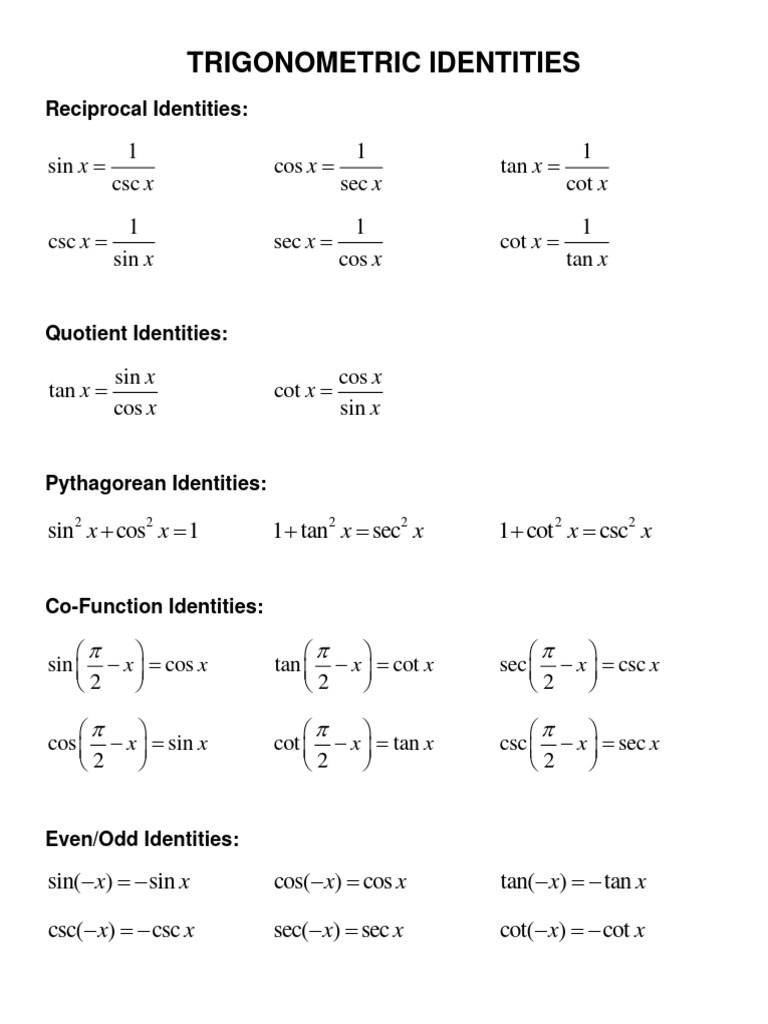 Basic trigonometric identities pdf