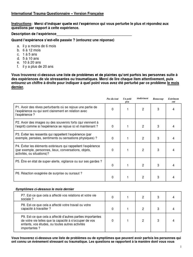 International Trauma Questionnaire French Version PDF