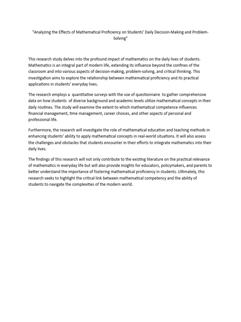 Analyzing The Effects of Mathematical Proficiency On Students | PDF