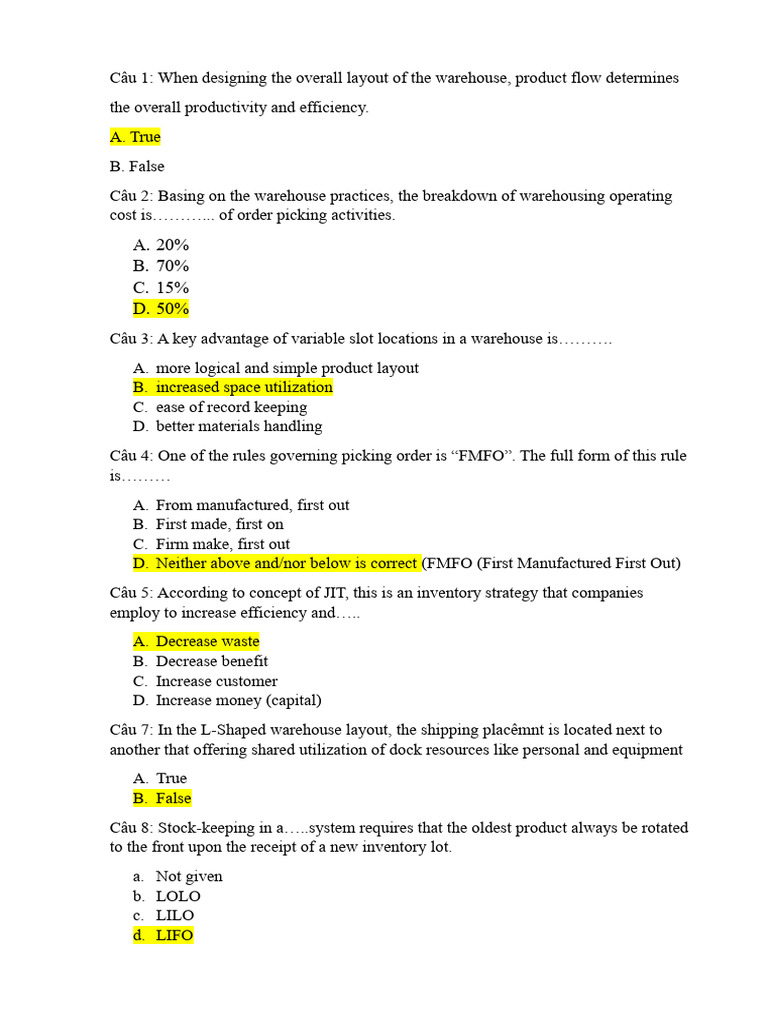 Warehouse Exam Questions Overview | PDF | Warehouse | Inventory
