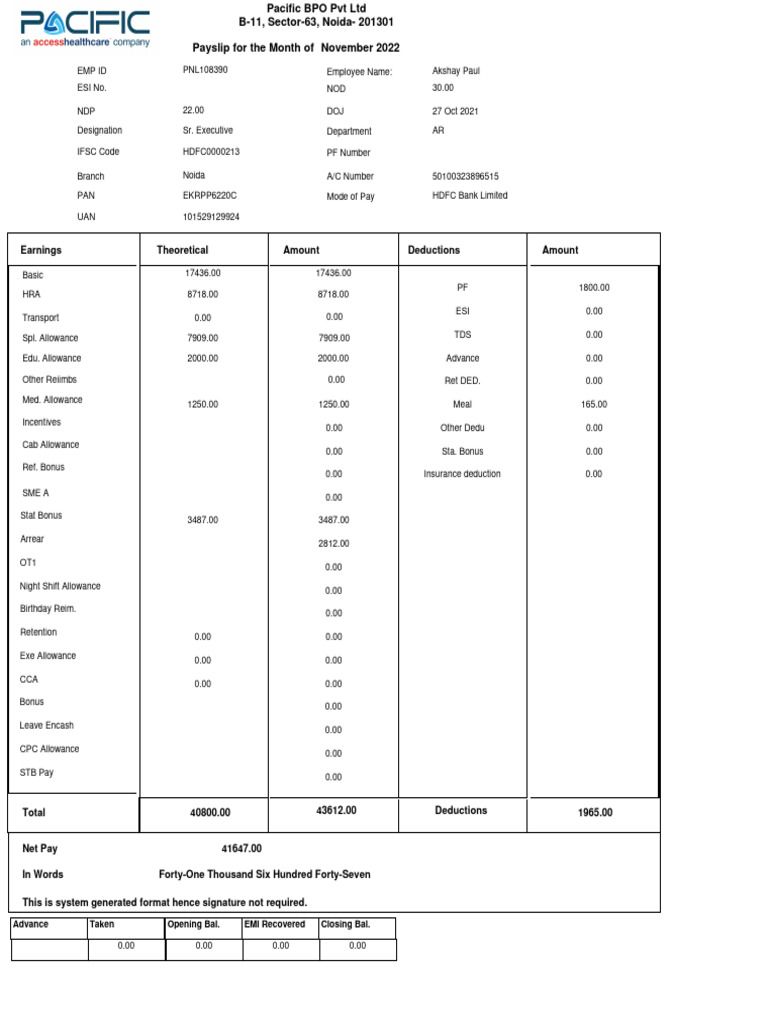 Salary slip oct pacific pdf employment compensation expense