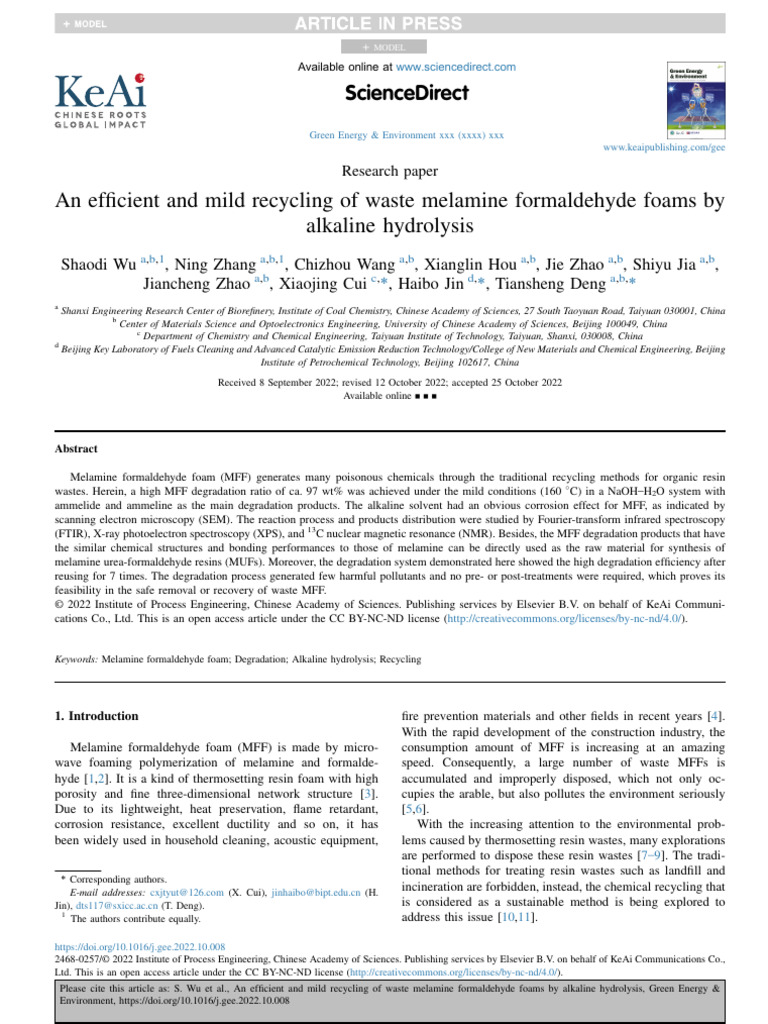An Efficient and Mild Recycling of Waste Melamine Formaldehyde Foams