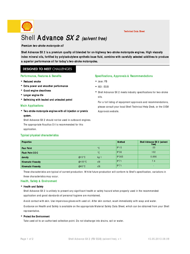 Shell Advance SX2 TDS | PDF
