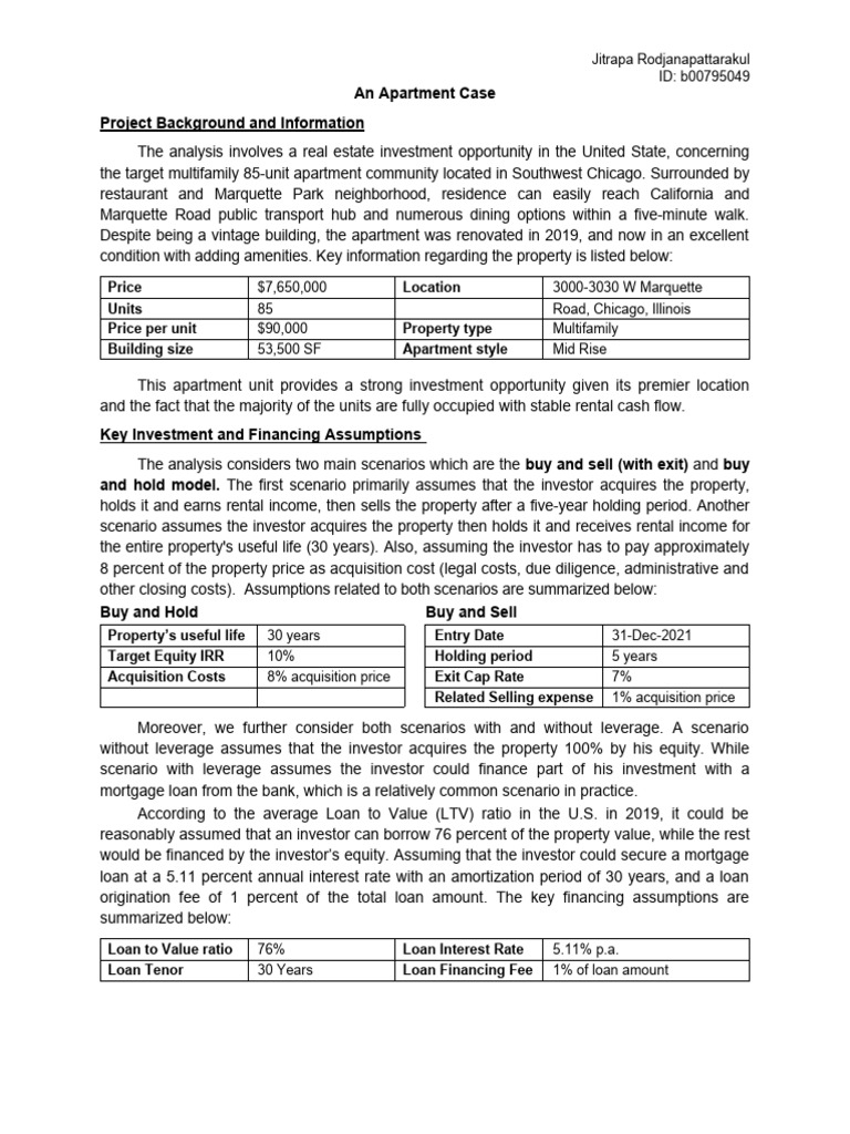 Chicago Multifamily Apartment Investment Analysis | PDF | Loan To Value ...