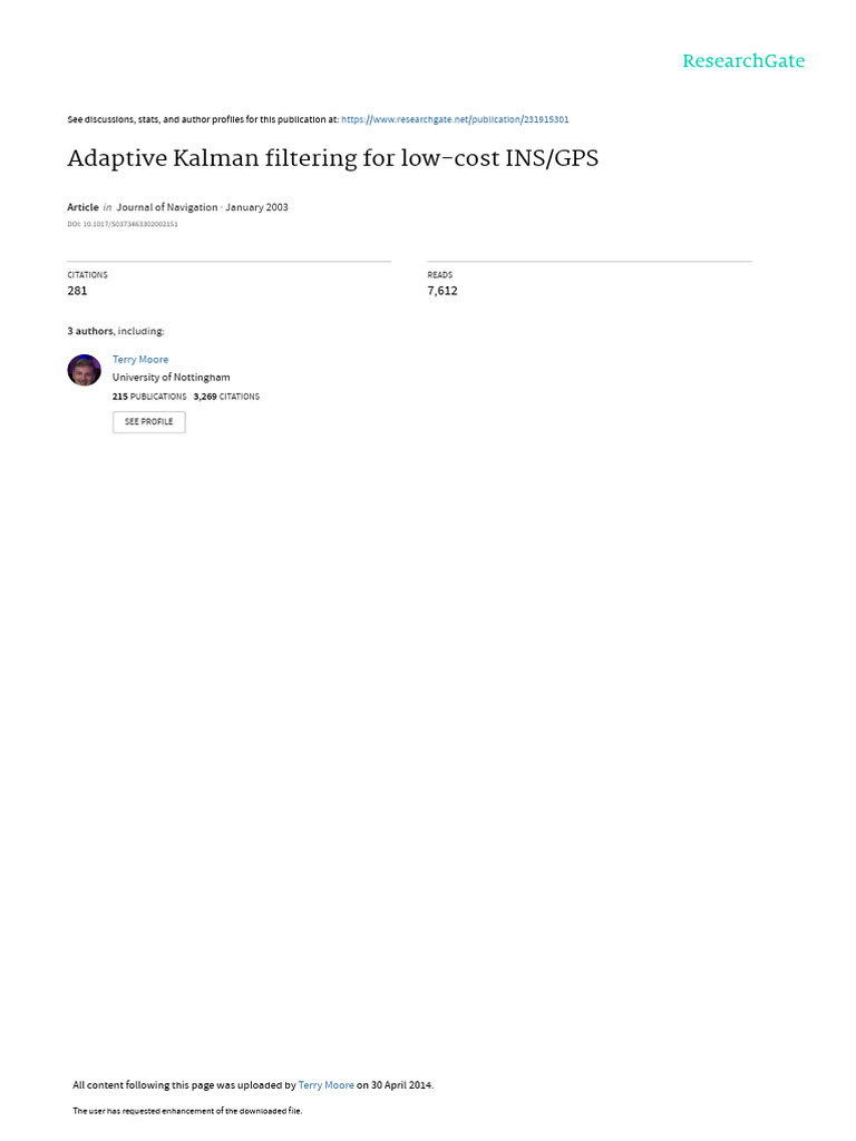 Adaptive Kalman Filtering for INS/GPS | PDF | Kalman Filter | Inertial ...