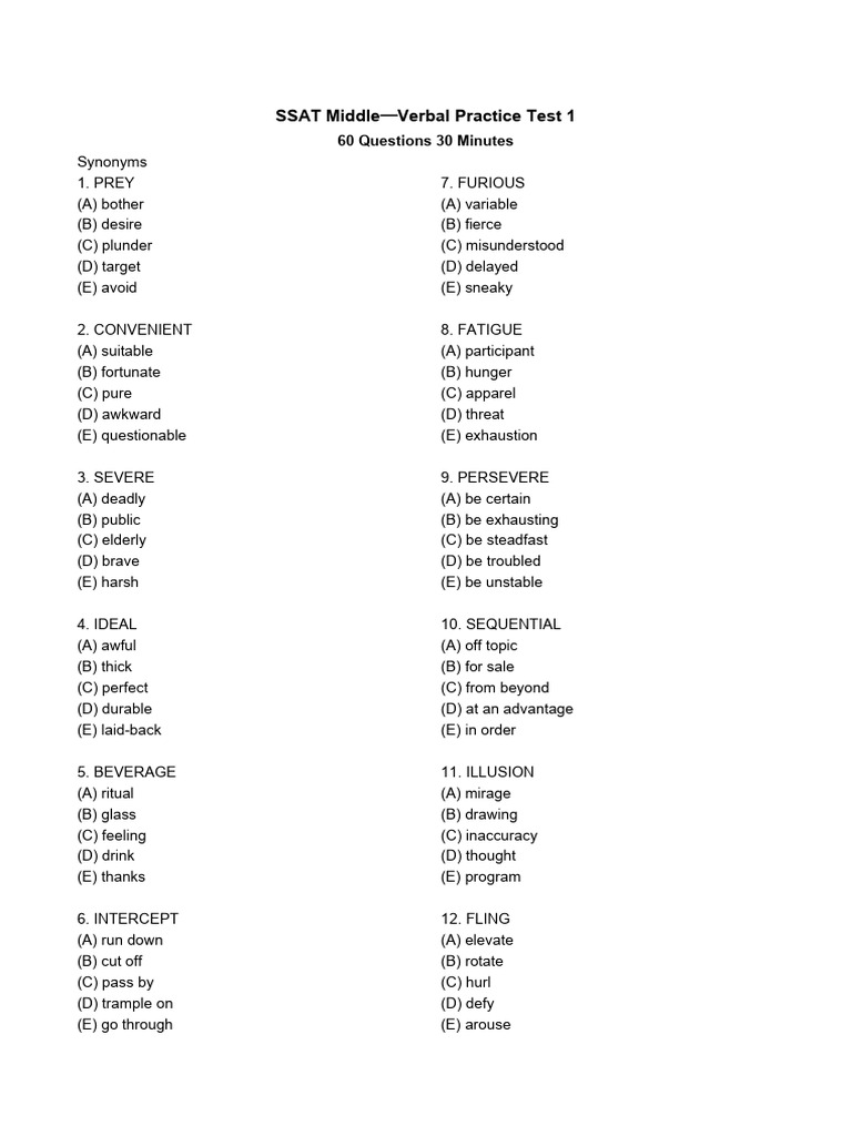Ssat middle verbal practice test 1 pdf