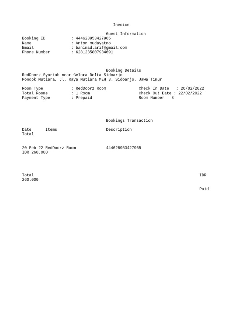Booking Invoice 20 22 FEB | PDF