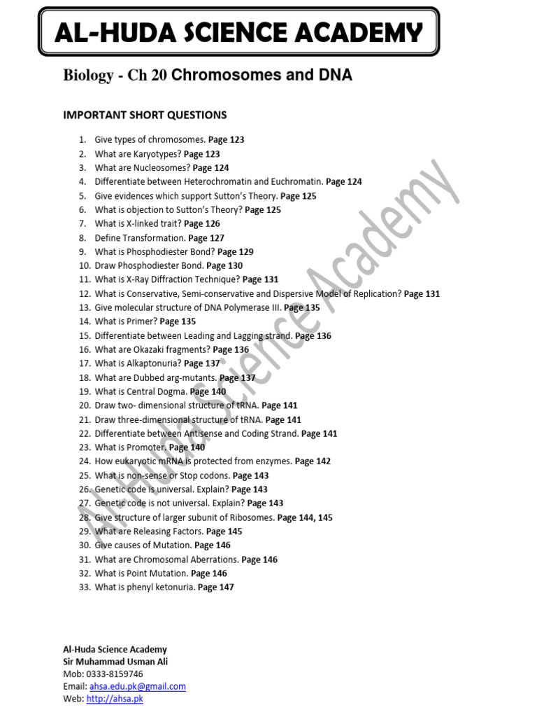 Important Short Question Biology 12 CH 20 | PDF