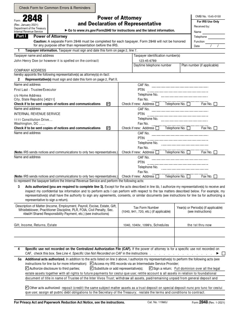 IRS Form 2848: Power of Attorney Guide | PDF | Internal Revenue Service ...