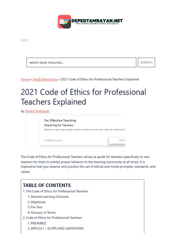 2021 Teachers' Code of Ethics Guide | PDF