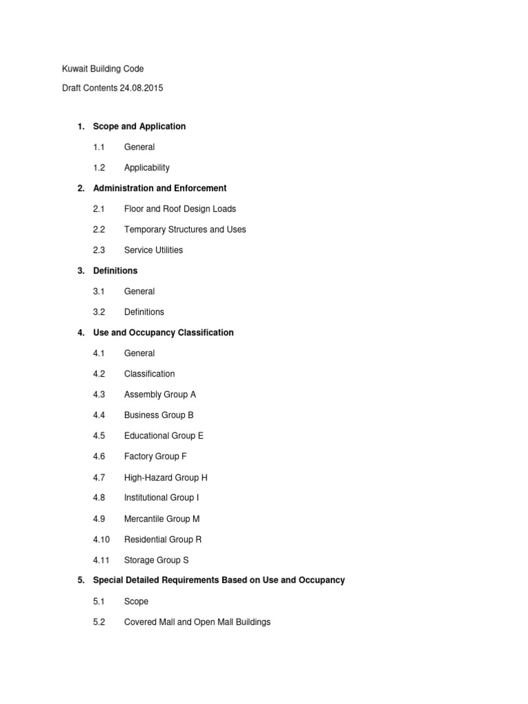 Kuwait Building Code. Draft Contents Scope and Application. 1.1 General ...