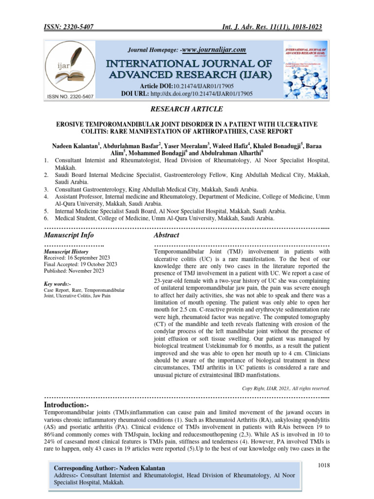 Erosive Temporomandibular Joint Disorder in A Patient With Ulcerative ...