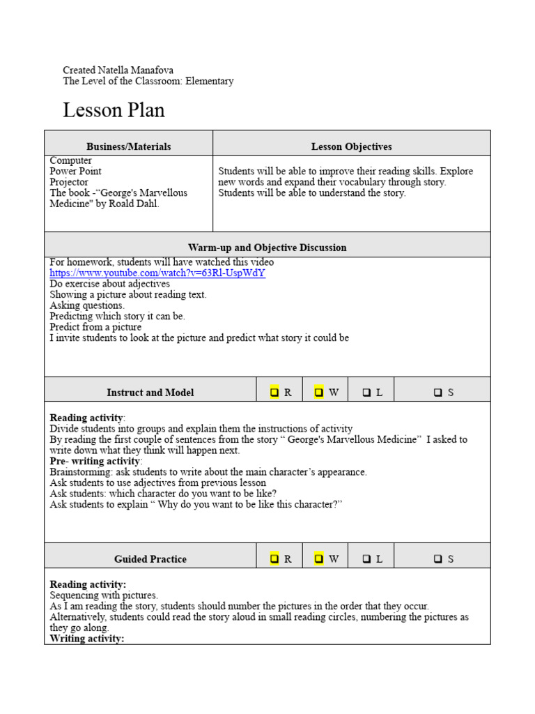 Edited Reading, Writing Lesson Plan | PDF | Lesson Plan | Teaching