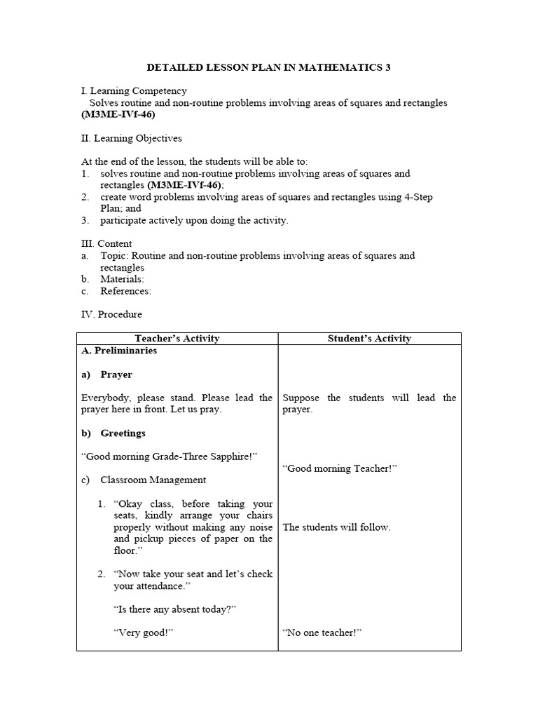 Grade 3 Area Problem Solving Lesson | PDF