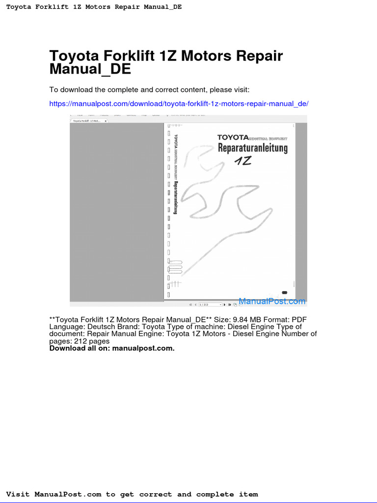 Toyota Forklift 1z Motors Repair Manual de PDF