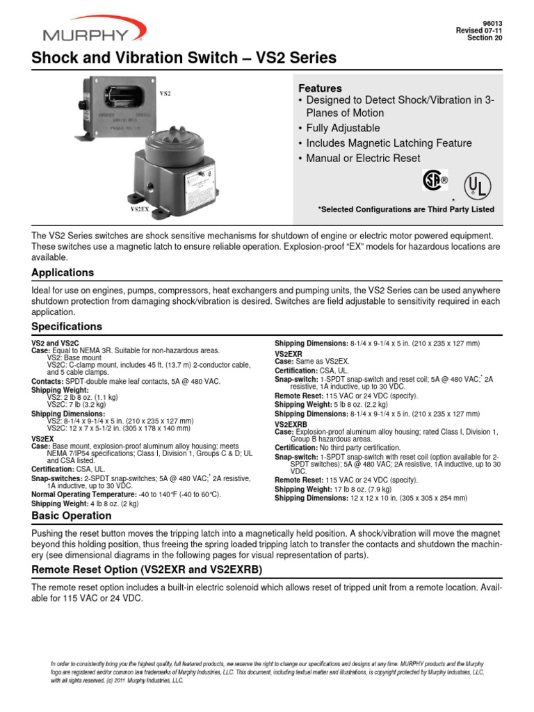 Vibration Switch Data Sheet PDF Switch Electrical Components