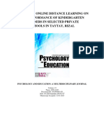 Effects of Online Distance Learning On The Performance of Kindergarten Learners in Selected Private Schools in Taytay, Rizal